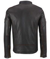 Men's Cafe Racer Black Leather Brown Stripe Jacket